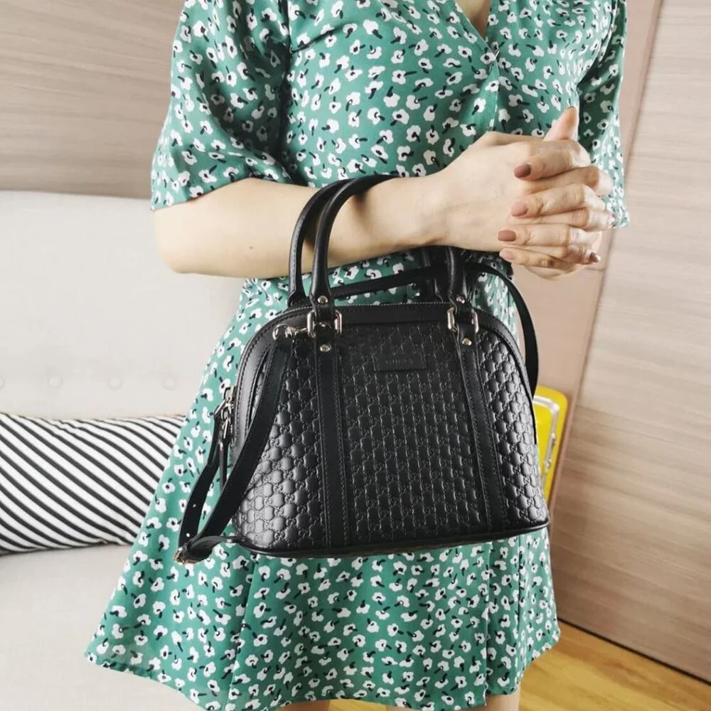NEW GUCCI MicroGuccissima GG Crossbody Black Leather Dome Bag Small $1,950